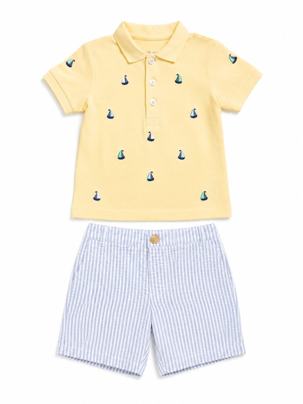 NWT Little Me Infant Boys Sailboat Polo & Seersucker Shorts Set 24M Yellow